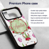 Cute Unicorn Christmas Poinsettia Floral Fantasy Custom Name Protective Phone Case Mobile Cover Durable Everyday Smartphone Shock Resistant