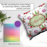 Custom Name Unicorn Christmas Poinsettia Floral Fantasy Seamless Square Filled Cushion Throw Pillow Sofa Bed Home Decor Zip Washable UK Made