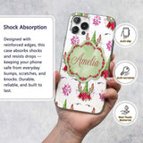 Cute Unicorn Christmas Poinsettia Floral Fantasy Custom Name Protective Phone Case Mobile Cover Durable Everyday Smartphone Shock Resistant