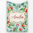 Watercolor Christmas Wreath Holly Berry Pine Branch Seamless Pattern  Personalised Custom Name Super Soft Fleece Blanket Bed Sofa Throw