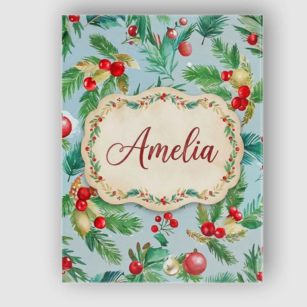 Personalised Name Watercolor Christmas Custom  Modern Room Accent Elegant Feature Canvas Wall Art Print Decor Picture Ready to Hang