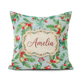 Custom Name Watercolor Christmas Wreath Holly Berry Pine Pattern Square Filled Cushion Throw Pillow Sofa Bed Home Decor Zip Washable UK Made