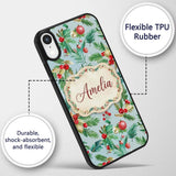 Watercolor Christmas Wreath Holly Berry Pine Custom Name Protective Phone Case Mobile Cover Durable Everyday Smartphone Shock Resistant