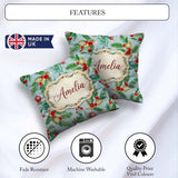 Custom Name Watercolor Christmas Wreath Holly Berry Pine Pattern Square Filled Cushion Throw Pillow Sofa Bed Home Decor Zip Washable UK Made