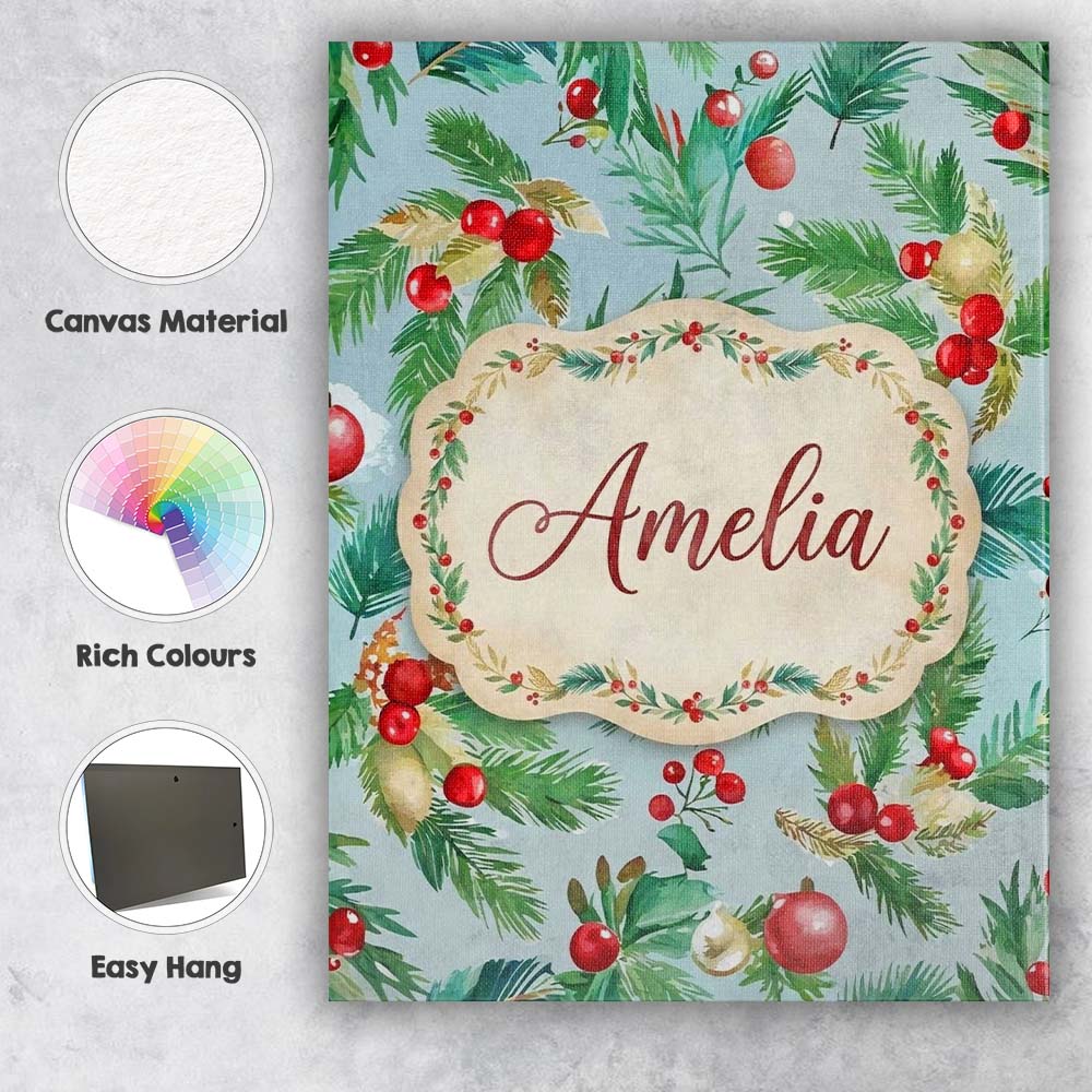 Personalised Name Watercolor Christmas Custom  Modern Room Accent Elegant Feature Canvas Wall Art Print Decor Picture Ready to Hang