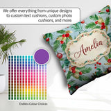 Custom Name Watercolor Christmas Wreath Holly Berry Pine Pattern Square Filled Cushion Throw Pillow Sofa Bed Home Decor Zip Washable UK Made