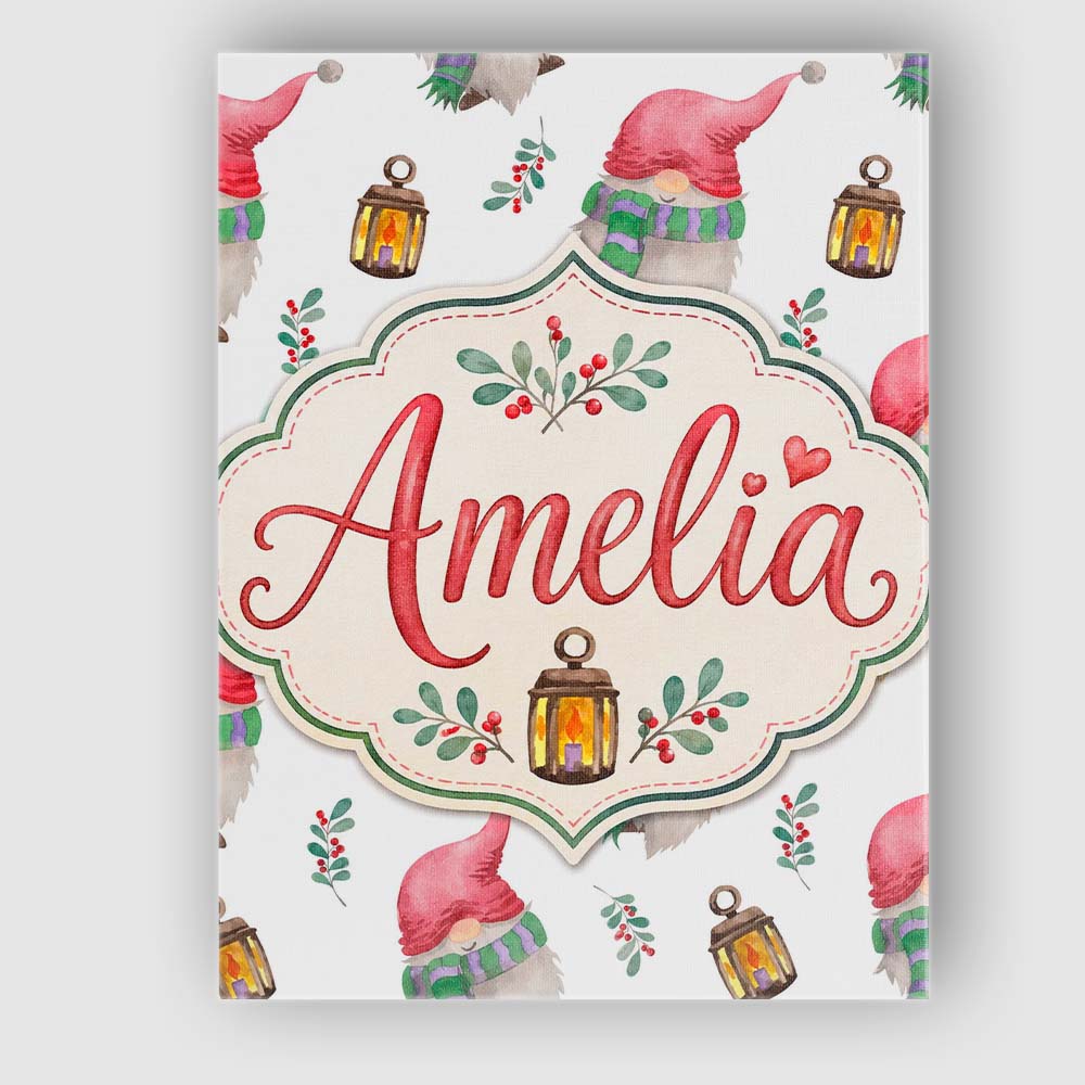 Personalised Name Cute Christmas Gnome Custom  Modern Room Accent Elegant Feature Canvas Wall Art Print Decor Picture Ready to Hang