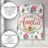 Personalised Name Cute Christmas Gnome Custom  Modern Room Accent Elegant Feature Canvas Wall Art Print Decor Picture Ready to Hang