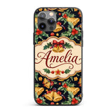 Watercolor Festive Bells Holly Gift Ribbon Dark Custom Name Protective Phone Case Mobile Cover Durable Everyday Smartphone Shock Resistant