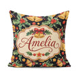 Custom Name Watercolor Festive Bells Holly Dark Seamless Pattern Square Filled Cushion Throw Pillow Sofa Bed Home Decor Zip Washable UK Made