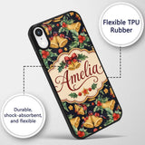 Watercolor Festive Bells Holly Gift Ribbon Dark Custom Name Protective Phone Case Mobile Cover Durable Everyday Smartphone Shock Resistant