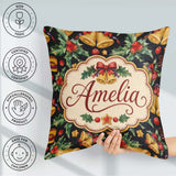 Custom Name Watercolor Festive Bells Holly Dark Seamless Pattern Square Filled Cushion Throw Pillow Sofa Bed Home Decor Zip Washable UK Made