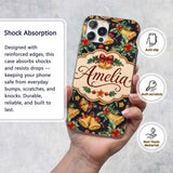 Watercolor Festive Bells Holly Gift Ribbon Dark Custom Name Protective Phone Case Mobile Cover Durable Everyday Smartphone Shock Resistant