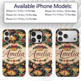 Watercolor Festive Bells Holly Gift Ribbon Dark Custom Name Protective Phone Case Mobile Cover Durable Everyday Smartphone Shock Resistant