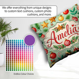 Custom Name Colorful Christmas Baubles Star Pine Candy Seamless Square Filled Cushion Throw Pillow Sofa Bed Home Decor Zip Washable UK Made
