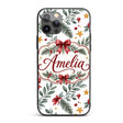 Watercolor Red Bow Gold Star Leaf Berry Holiday Custom Name Protective Phone Case Mobile Cover Durable Everyday Smartphone Shock Resistant