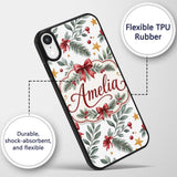 Watercolor Red Bow Gold Star Leaf Berry Holiday Custom Name Protective Phone Case Mobile Cover Durable Everyday Smartphone Shock Resistant