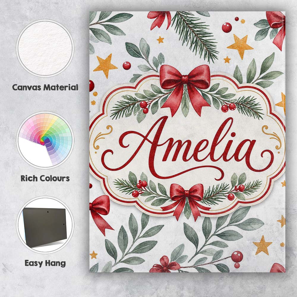 Personalised Name Watercolor Red Bow Gold Custom  Unique Gift Idea Elegant Feature Canvas Wall Art Print Decor Picture Ready to Hang