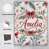 Personalised Name Watercolor Red Bow Gold Custom  Unique Gift Idea Elegant Feature Canvas Wall Art Print Decor Picture Ready to Hang