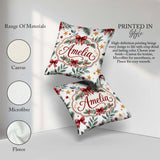Custom Name Watercolor Red Gold Star Leaf Berry Holiday Seamless Square Filled Cushion Throw Pillow Sofa Bed Home Decor Zip Washable UK Made