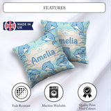 Custom Name Cute Dolphin Waves Cartoon Animal Pattern Cute Gift Square Filled Cushion Throw Pillow Sofa Bed Home Decor Zip Washable UK Made
