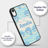 Cute Dolphin Waves Cartoon Animal Pattern Cute Custom Name Protective Phone Case Mobile Cover Durable Everyday Smartphone Shock Resistant