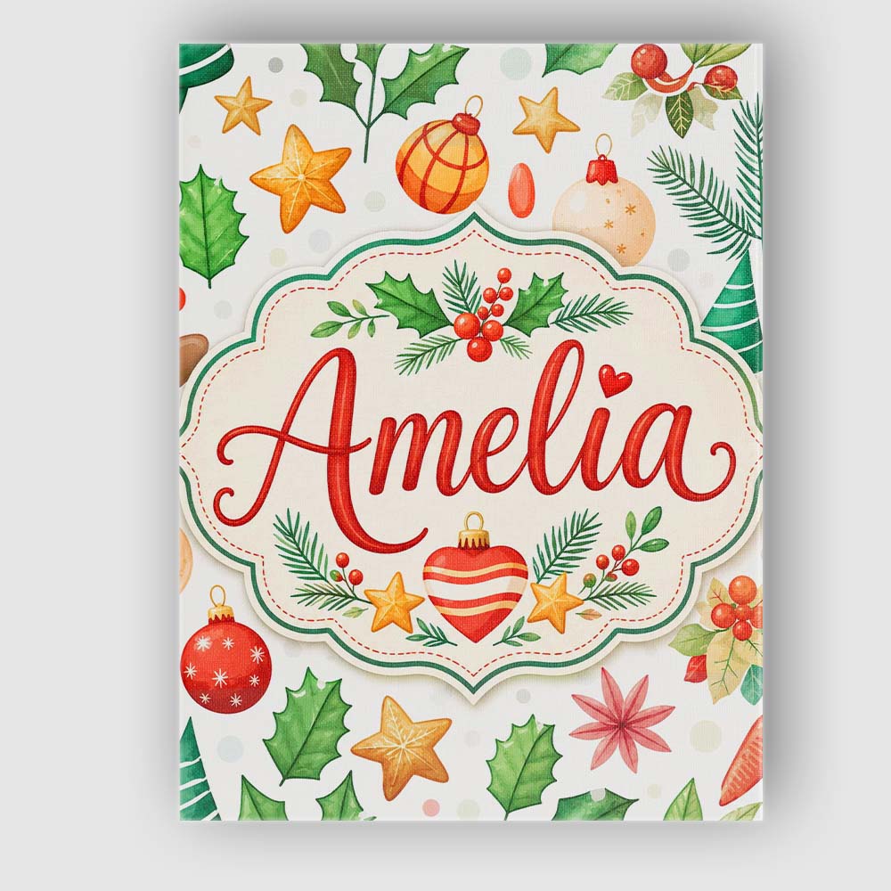 Personalised Name Festive Christmas Holly Custom  Unique Gift Idea Elegant Feature Canvas Wall Art Print Decor Picture Ready to Hang