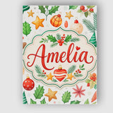 Personalised Name Festive Christmas Holly Custom  Unique Gift Idea Elegant Feature Canvas Wall Art Print Decor Picture Ready to Hang