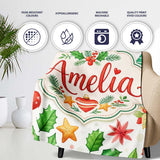 Festive Christmas Holly Star Ornament Heart Seamless Pattern Lovely  Personalised Custom Name Super Soft Fleece Blanket Bed Sofa Throw