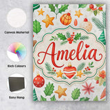 Personalised Name Festive Christmas Holly Custom  Unique Gift Idea Elegant Feature Canvas Wall Art Print Decor Picture Ready to Hang