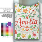 Festive Christmas Holly Star Ornament Heart Seamless Pattern Lovely  Personalised Custom Name Super Soft Fleece Blanket Bed Sofa Throw
