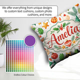 Custom Name Festive Christmas Holly Star Ornament Heart Seamless Square Filled Cushion Throw Pillow Sofa Bed Home Decor Zip Washable UK Made