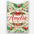 Watercolor Christmas Wreath Ornament Holly Berry Seamless Pattern  Personalised Custom Name Super Soft Fleece Blanket Bed Sofa Throw