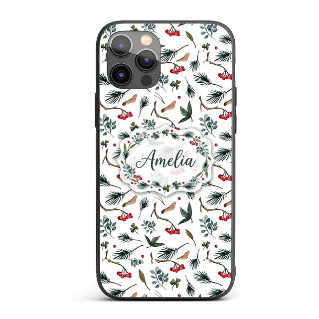 Watercolor Winter Branch Pine Leaf Berry Natural Custom Name Protective Phone Case Mobile Cover Durable Everyday Smartphone Shock Resistant