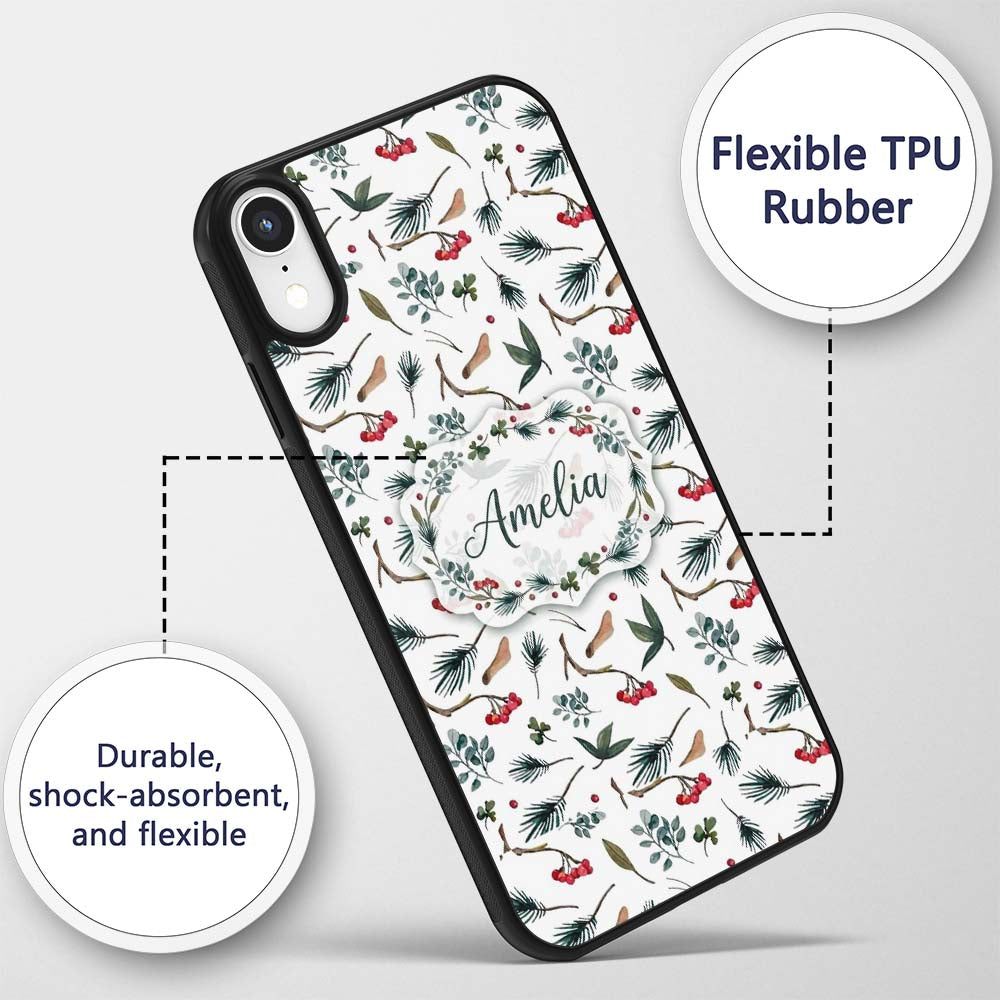 Watercolor Winter Branch Pine Leaf Berry Natural Custom Name Protective Phone Case Mobile Cover Durable Everyday Smartphone Shock Resistant