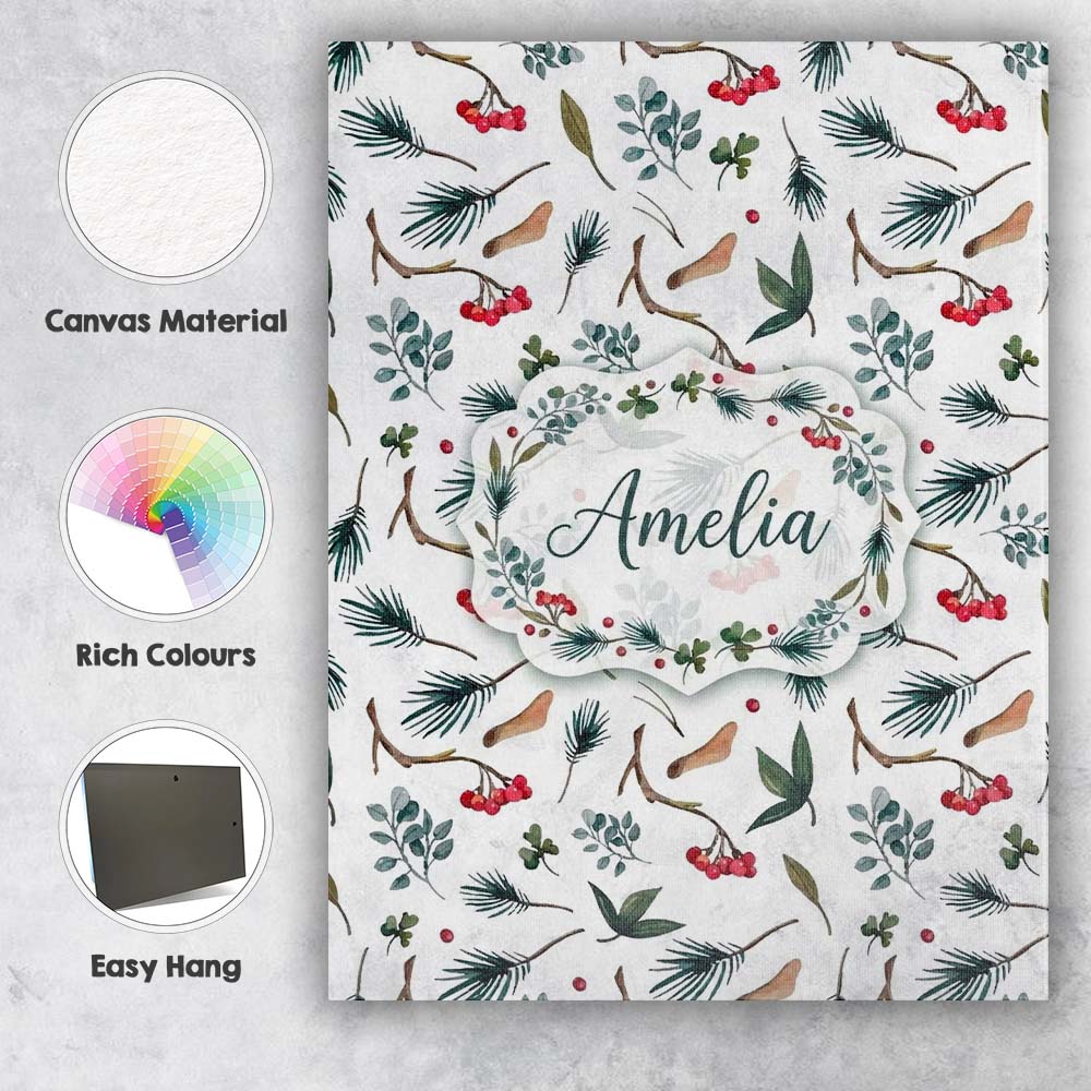 Personalised Name Watercolor Winter Branch Custom  Unique Gift Idea Elegant Feature Canvas Wall Art Print Decor Picture Ready to Hang