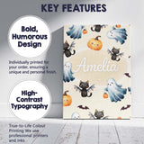Personalised Name Halloween Ghost Pumpkin Cat Seamless Pattern Beige Custom  Home Canvas Wall Art Print Decor Picture Ready to Hang