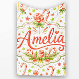 Cute Candy Cane Lollipop Sweet Treat Festive Seamless Pattern Lovely  Personalised Custom Name Super Soft Fleece Blanket Bed Sofa Throw