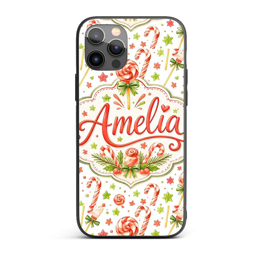 Cute Candy Cane Lollipop Sweet Treat Festive Custom Name Protective Phone Case Mobile Cover Durable Everyday Smartphone Shock Resistant