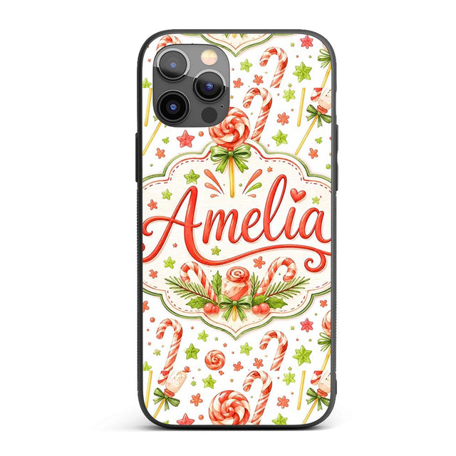 Cute Candy Cane Lollipop Sweet Treat Festive Custom Name Protective Phone Case Mobile Cover Durable Everyday Smartphone Shock Resistant