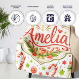 Cute Candy Cane Lollipop Sweet Treat Festive Seamless Pattern Lovely  Personalised Custom Name Super Soft Fleece Blanket Bed Sofa Throw