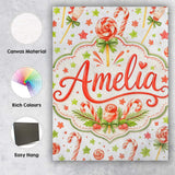 Personalised Name Cute Candy Cane Lollipop Custom  Unique Gift Idea Elegant Feature Canvas Wall Art Print Decor Picture Ready to Hang