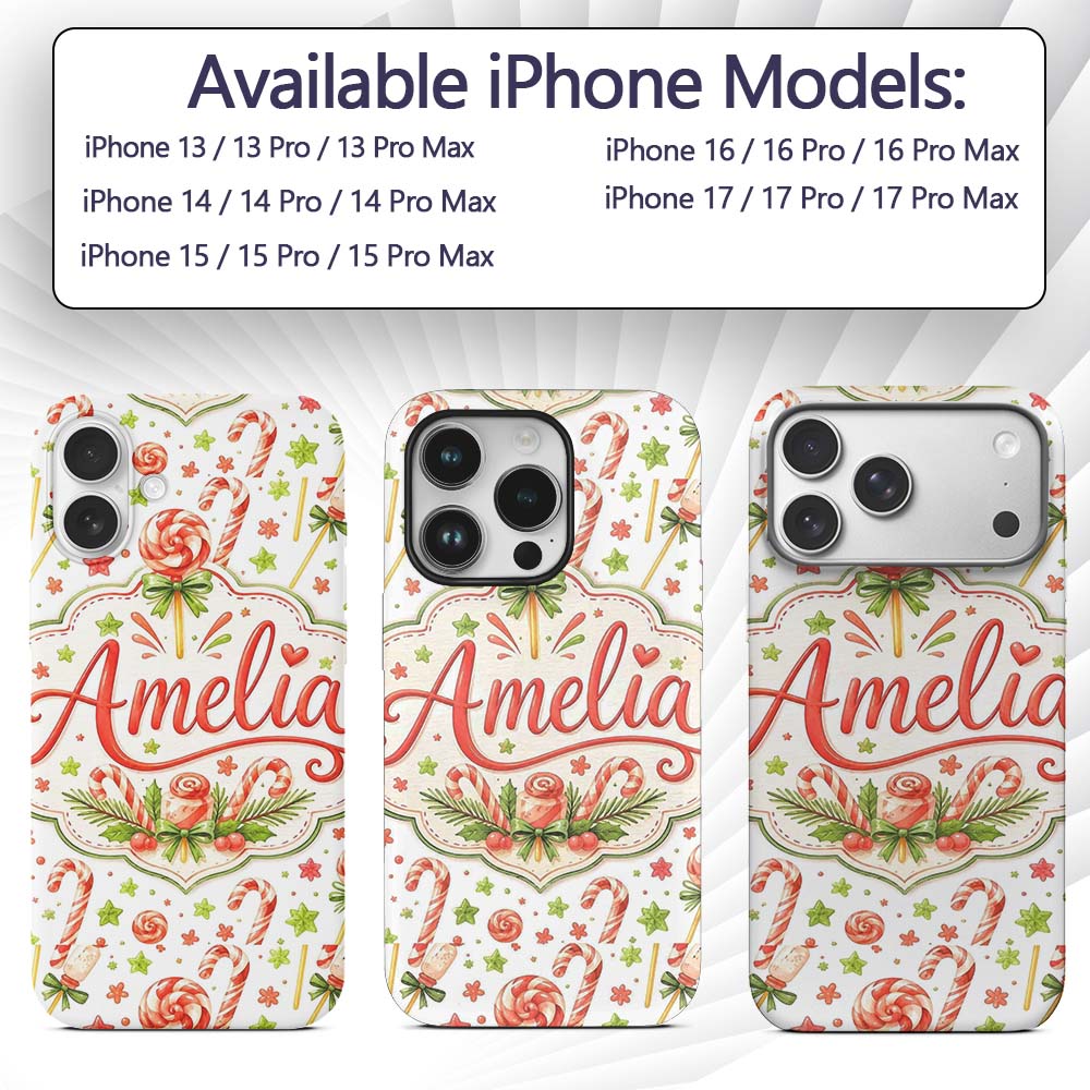 Cute Candy Cane Lollipop Sweet Treat Festive Custom Name Protective Phone Case Mobile Cover Durable Everyday Smartphone Shock Resistant