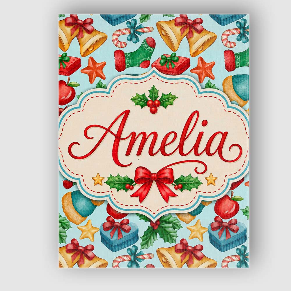 Personalised Name Cute Christmas Bells Custom  Modern Room Accent Elegant Feature Canvas Wall Art Print Decor Picture Ready to Hang