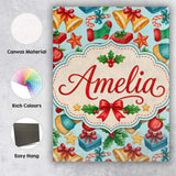 Personalised Name Cute Christmas Bells Custom  Modern Room Accent Elegant Feature Canvas Wall Art Print Decor Picture Ready to Hang