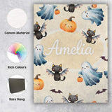 Personalised Name Halloween Ghost Pumpkin Cat Seamless Pattern Beige Custom  Home Canvas Wall Art Print Decor Picture Ready to Hang
