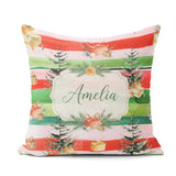Custom Name Watercolor Christmas Tree Gift Box Stripe Background Square Filled Cushion Throw Pillow Sofa Bed Home Decor Zip Washable UK Made