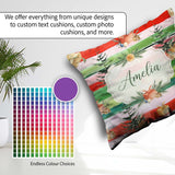 Custom Name Watercolor Christmas Tree Gift Box Stripe Background Square Filled Cushion Throw Pillow Sofa Bed Home Decor Zip Washable UK Made