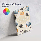 Personalised Name Halloween Ghost Pumpkin Cat Seamless Pattern Beige Custom  Home Canvas Wall Art Print Decor Picture Ready to Hang