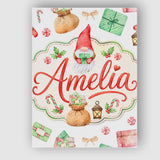 Personalised Name Cute Christmas Gnome Custom  Modern Room Accent Elegant Feature Canvas Wall Art Print Decor Picture Ready to Hang